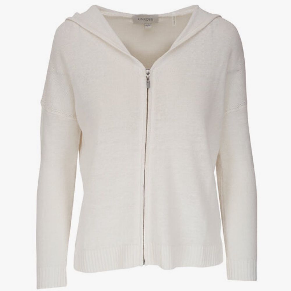 KINROSS White Linen Front Zip Hoodie S/P